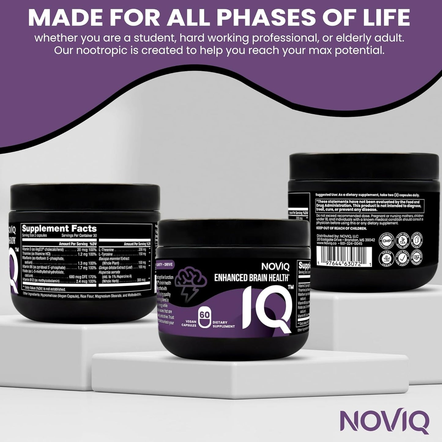 11-in-1 Nootropic Brain Supplement for Memory & Cognition - Vegan, Non-GMO, Caffeine Free (60 Count)