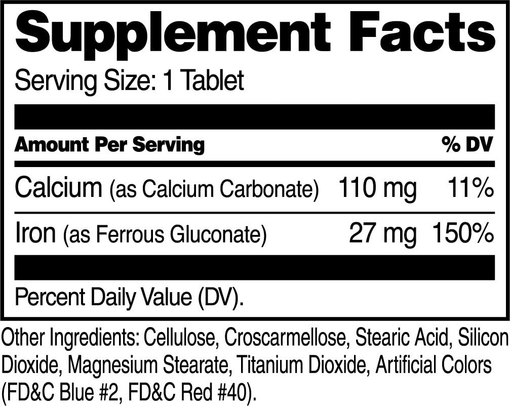 110 Count 21st Century Iron 27 Mg Ferrous Gluconate Tablets, Pack of Two - Promotes Healthy Iron Levels and Energy Support