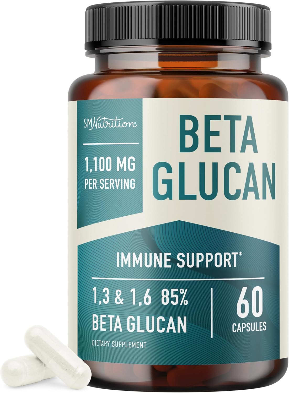 1100mg Beta Glucan Supplement for Immunity, Skin & Gut Support - Extra Strength Formula with 70% Concentration - Non-GMO, Vegan, Gluten-Free - 60 Capsules