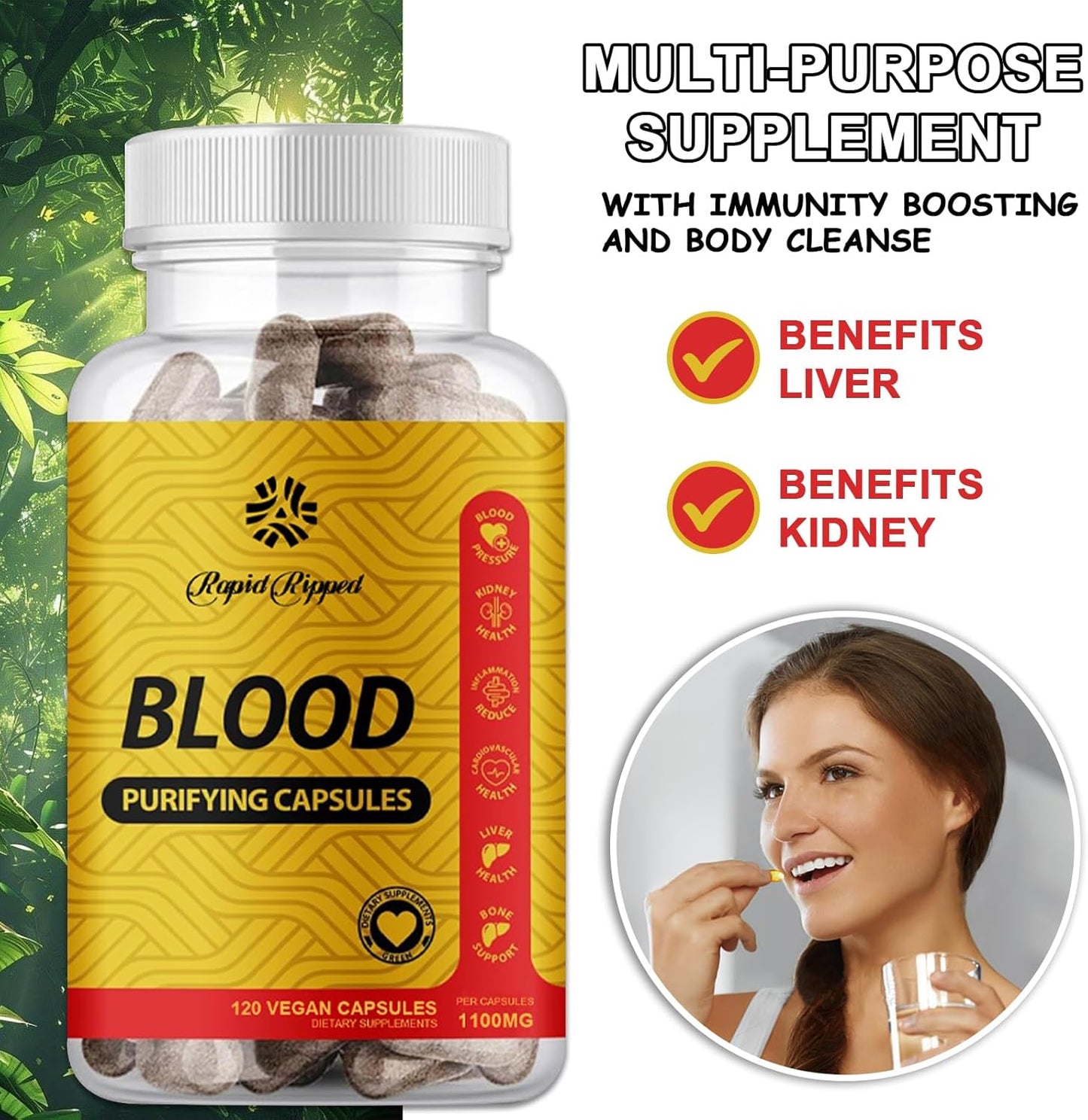 1100mg Vegan Blood Purifying Capsule - Organic & Gluten-Free - Non-GMO Formula (1 Count)
