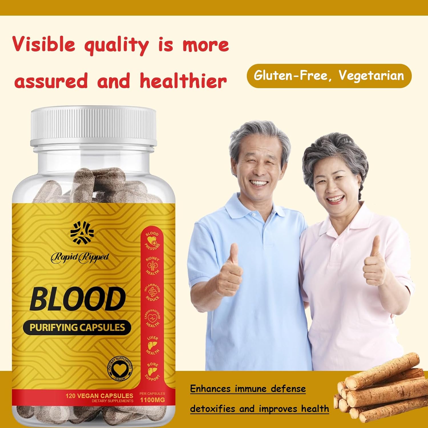 1100mg Vegan Blood Purifying Capsule - Organic & Gluten-Free - Non-GMO Formula (1 Count)