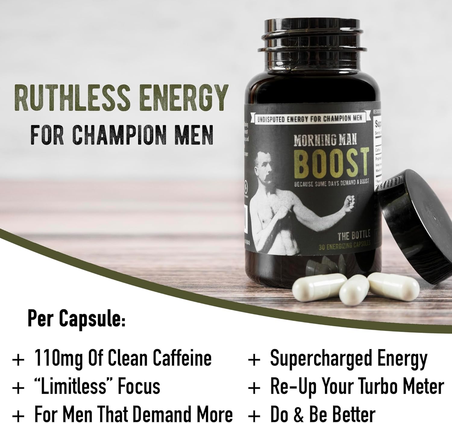 110mg Caffeine Pills with Green Tea Extract for Energy & Focus - Pre Workout Supplement with White Willow Bark - 30 Capsules, Gluten Free & Vegan