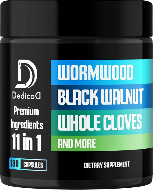 11in1 Wormwood Capsules - 180 Capsules for Digestive, Immune, and Joint Health - Black Walnut, Cloves, Ginger Extracts