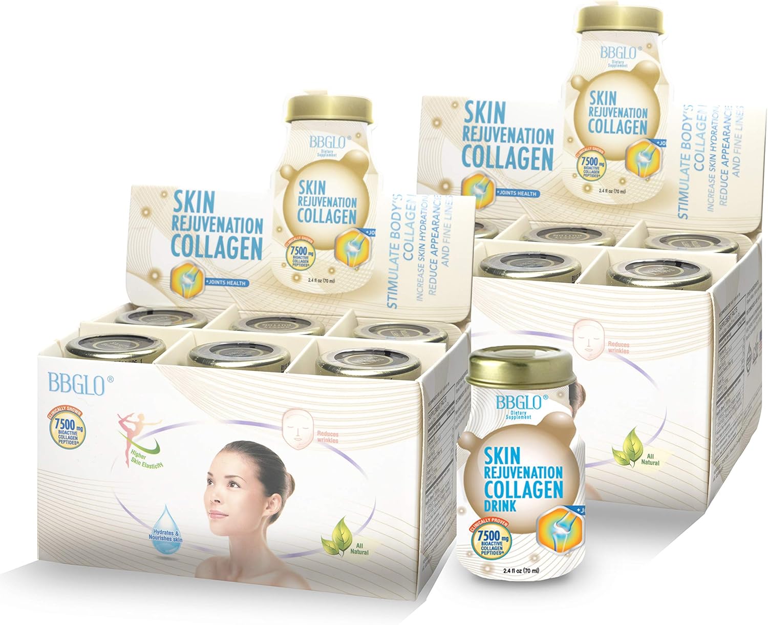 12 Bottles of BBGLO® Skin Rejuvenation Collagen Drink, Anti Aging Complex with Joint Support, 2.4 fl. Oz