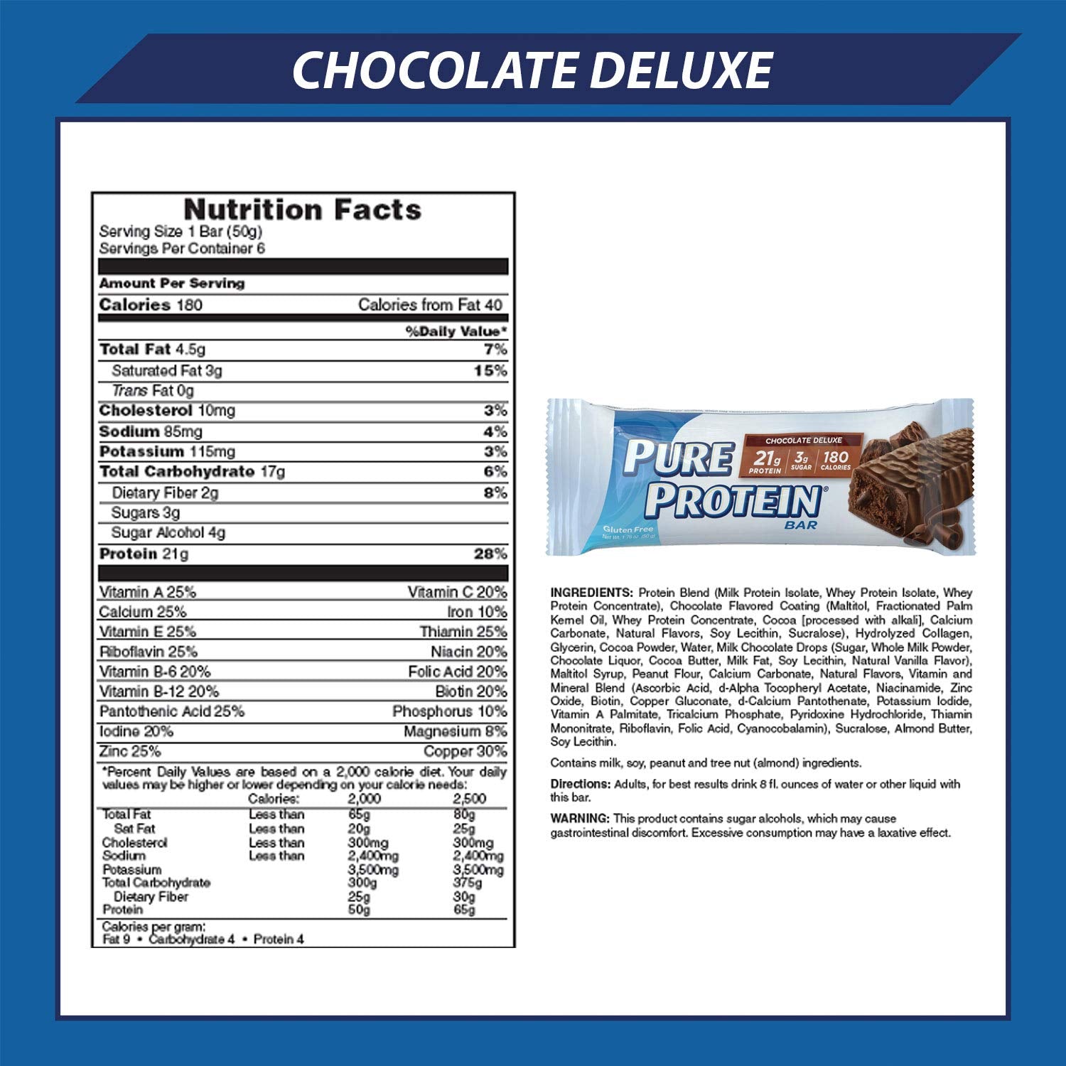 12 Count Pure Protein Chocolate Deluxe Bars - 50 Gram Each