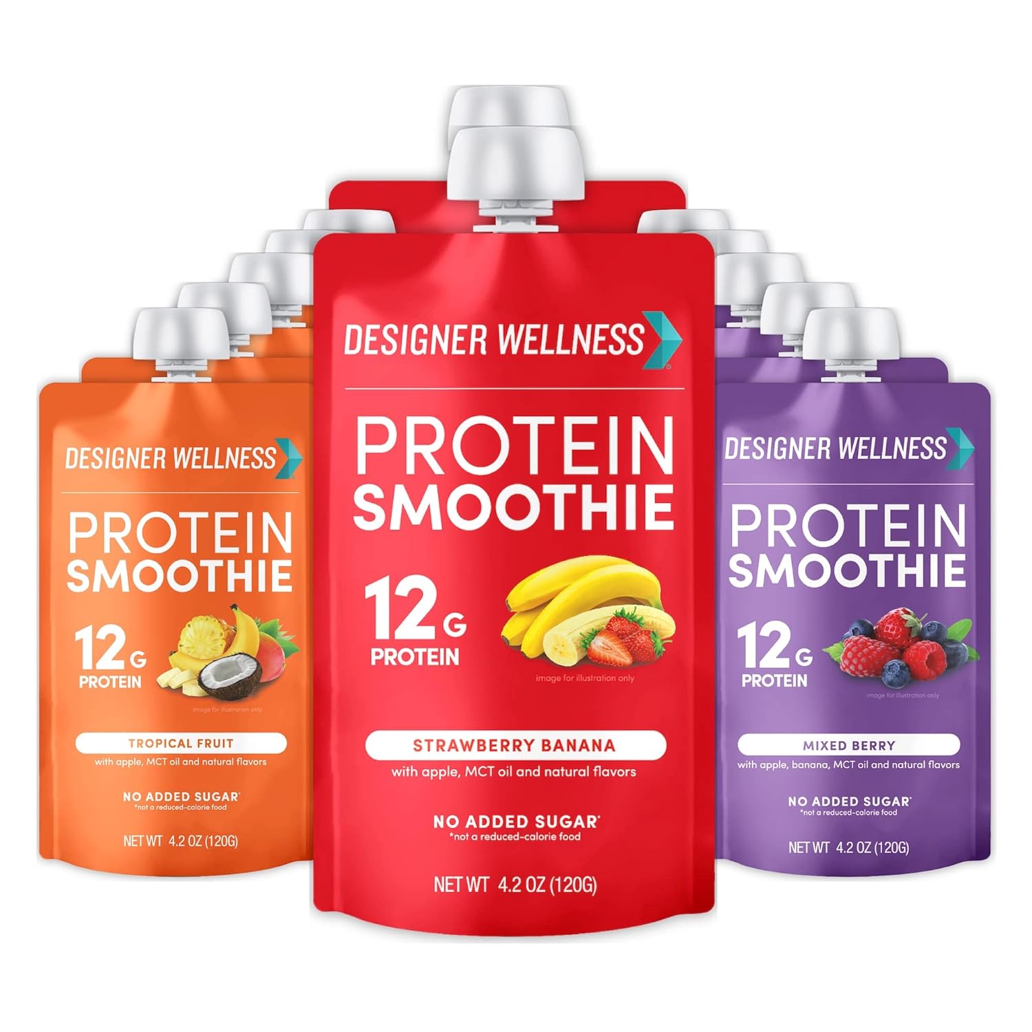 12 Designer Wellness Protein Smoothies with Real Fruit, 12g Protein, Low Carb, Zero Added Sugar, Gluten-Free, Non-GMO - Variety Pack of 12