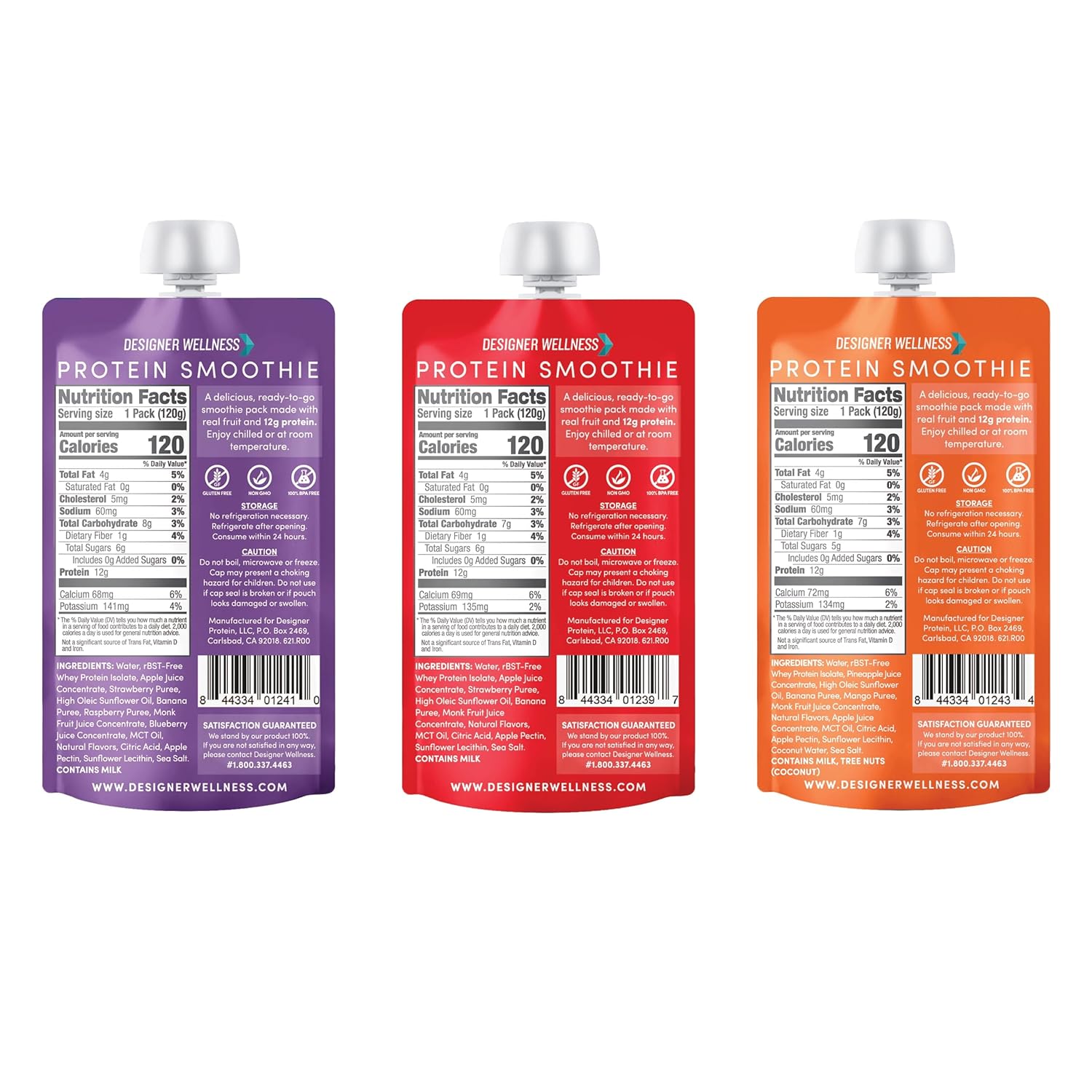 12 Designer Wellness Protein Smoothies with Real Fruit, 12g Protein, Low Carb, Zero Added Sugar, Gluten-Free, Non-GMO - Variety Pack of 12