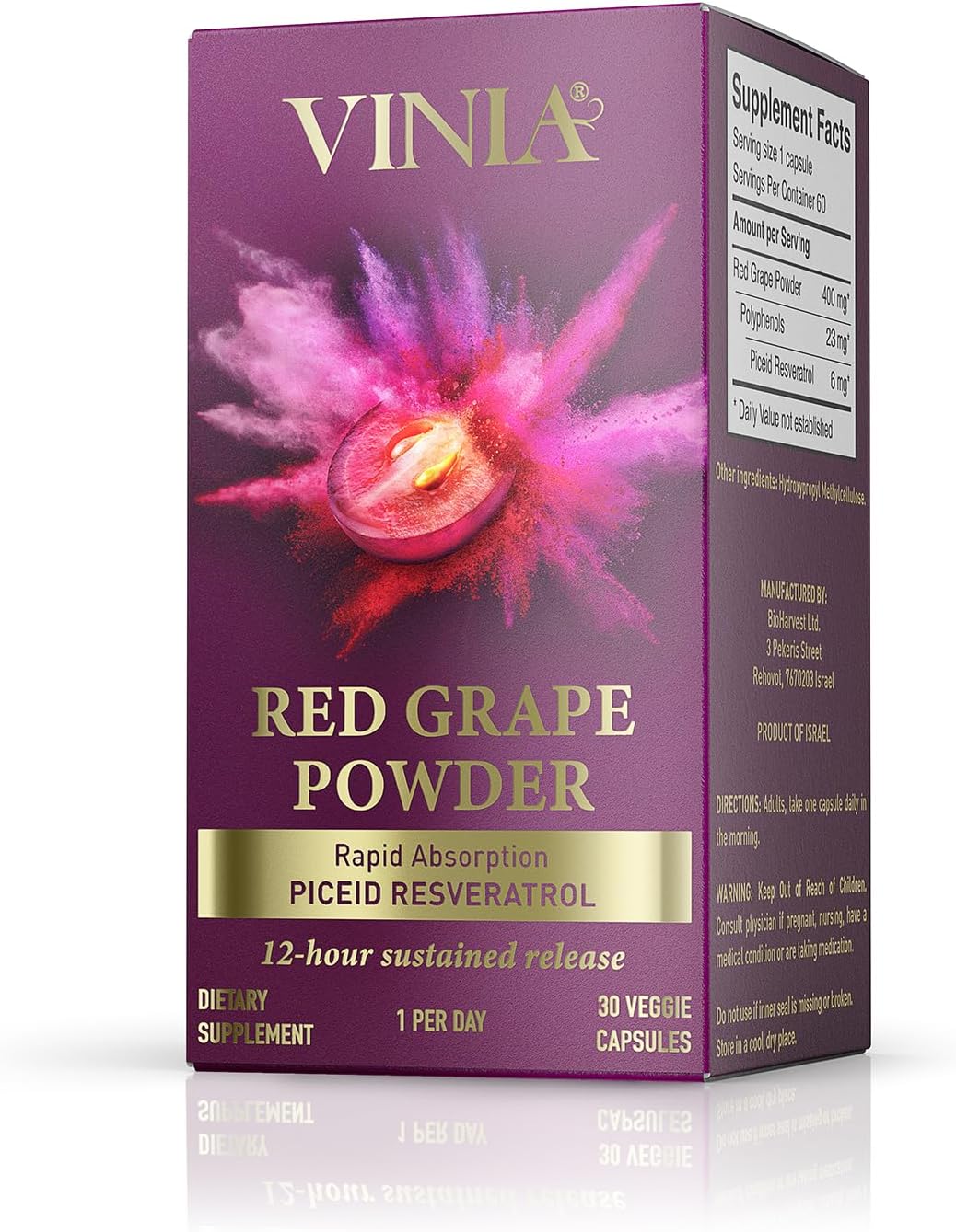 12-Hour Long-Lasting Piceid Resveratrol Supplement for Heart Health & Blood Flow - Nitric Oxide Support - Superfood Powder - Vegan & Non-GMO - 30 Day Supply