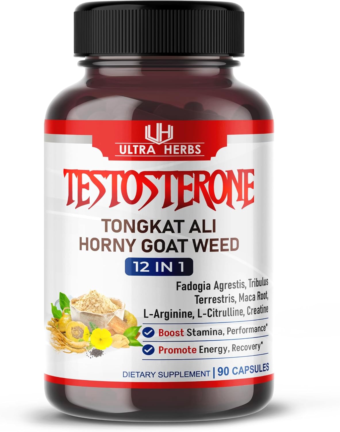 12-in-1 Ultra Test Capsule Complex with L-Arginine, Fadogia Agrestis, Tribulus Terrestris, Maca Root, Beetroot, L-Citrulline, Creatine - 90-Day Supply - USA Made