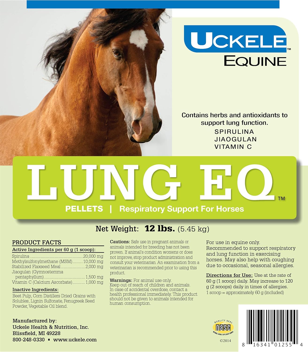 12 lb Uckele Lung EQ Equine Respiratory Support Horse Supplement