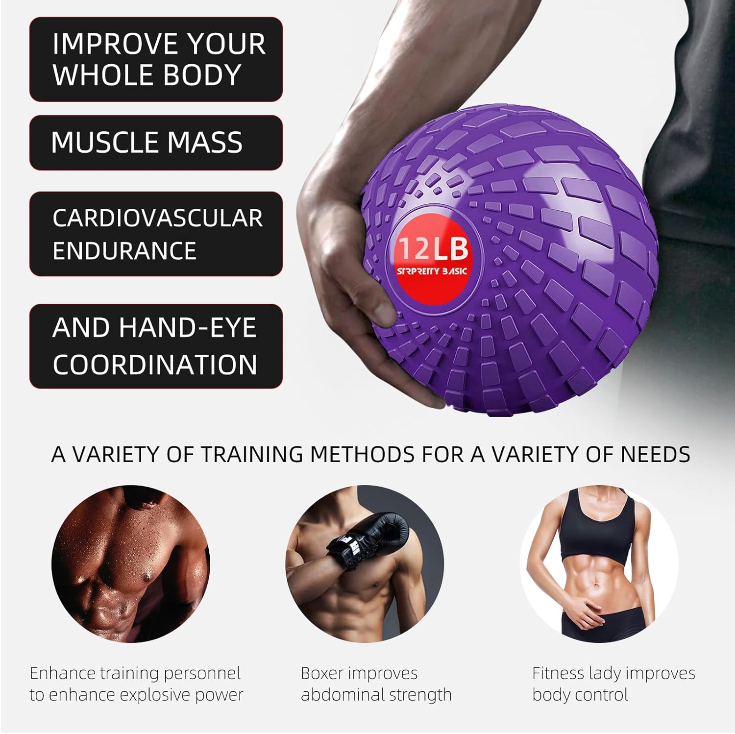 12 lbs STRPRETTY BASIC Medicine Ball Slam Ball for Exercise Strength Training & Crossfit Workout
