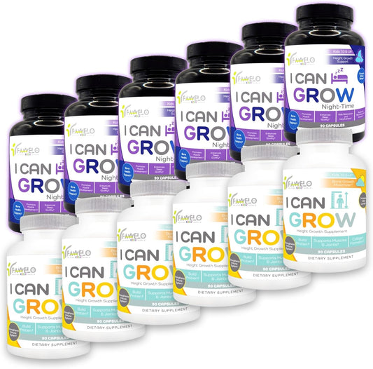 12 Pack Bundle: Fawelo Growth & Sleep Wellness for Kids and Teens - 6-Month Supply of I Can Grow + Night-Time Aid | Natural Development & Sleep Support | Made in USA | GMP Certified