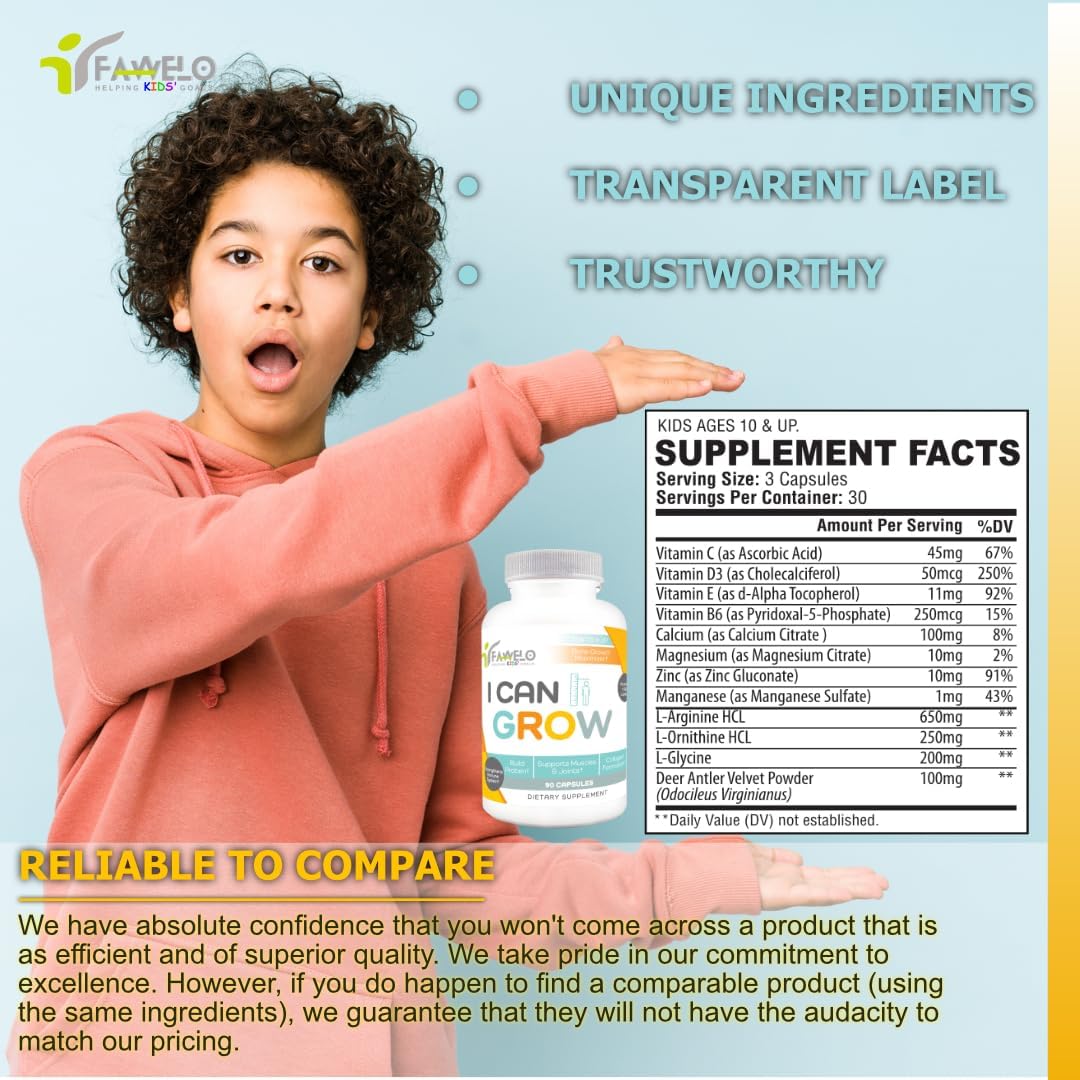 12 Pack Bundle: Fawelo Growth & Sleep Wellness for Kids and Teens - 6-Month Supply of I Can Grow + Night-Time Aid | Natural Development & Sleep Support | Made in USA | GMP Certified