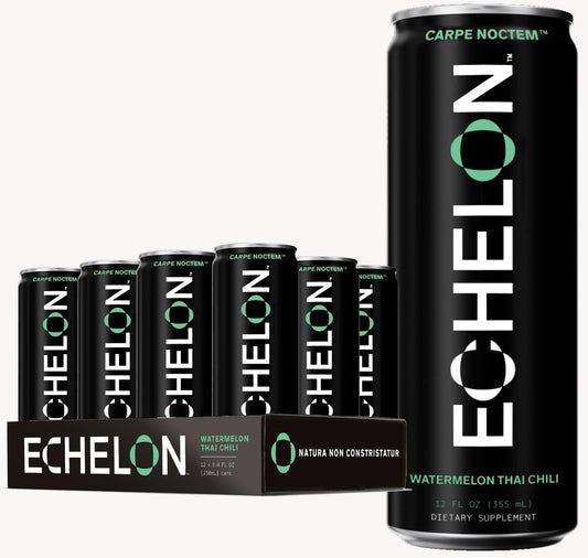 12-Pack Echelon Pre-Workout Energy Drink - Watermelon Chili Flavor - Vegan Supplement with 300mg Caffeine, Beta-Alanine, L-Theanine & Fiber for Peak Performance