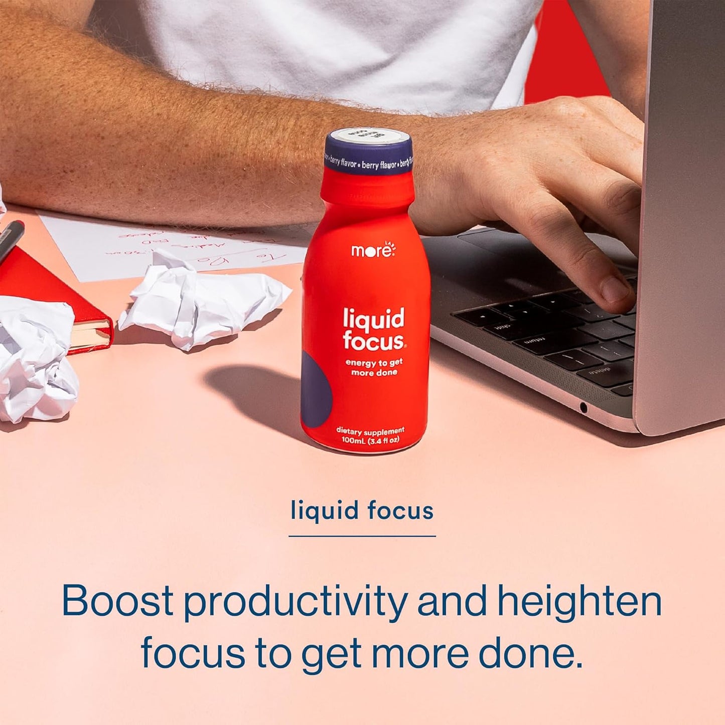 12-Pack More Labs Liquid Focus Nootropic Smart Drink with Antioxidants, Herbs, 150mg Caffeine for Energy & Concentration