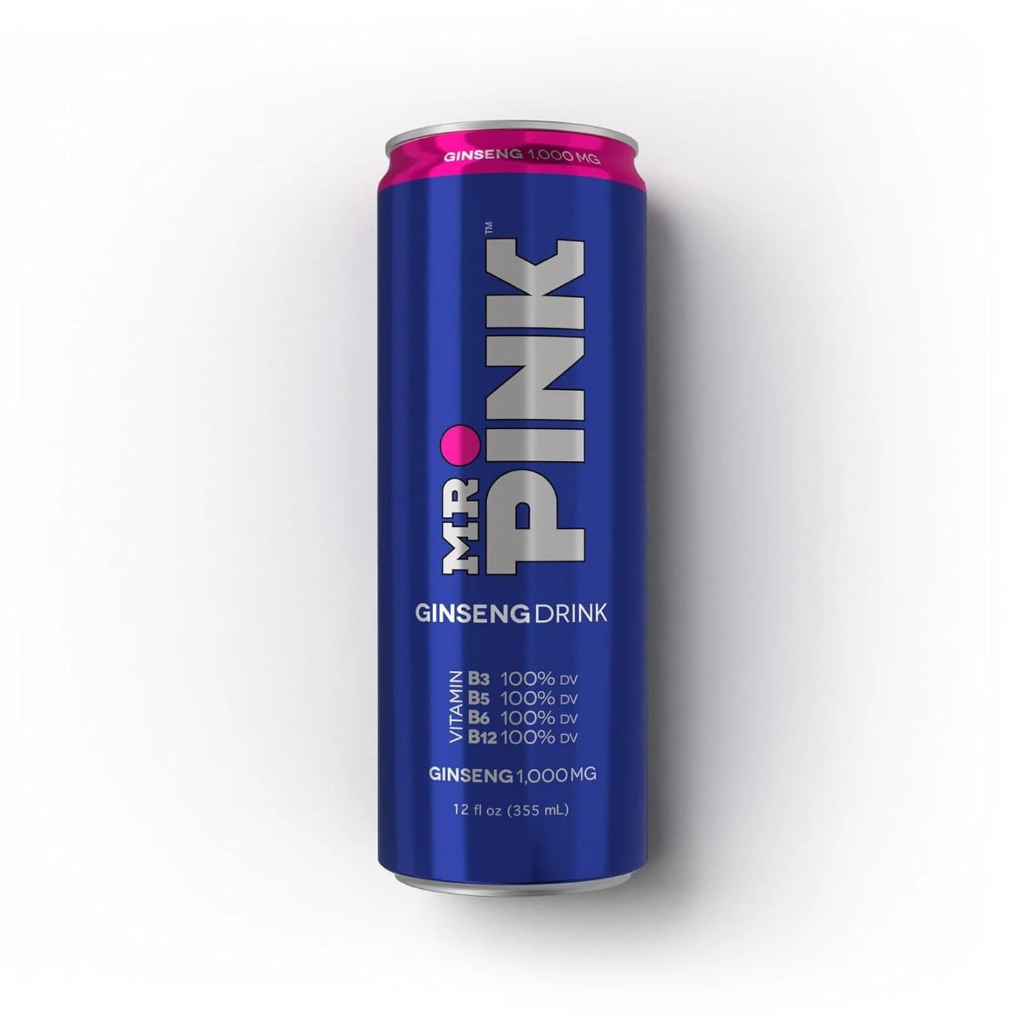 12-Pack Mr. Pink Original Ginseng Drink - Natural Energy Supplement with B-Vitamins for Focus and Vitality