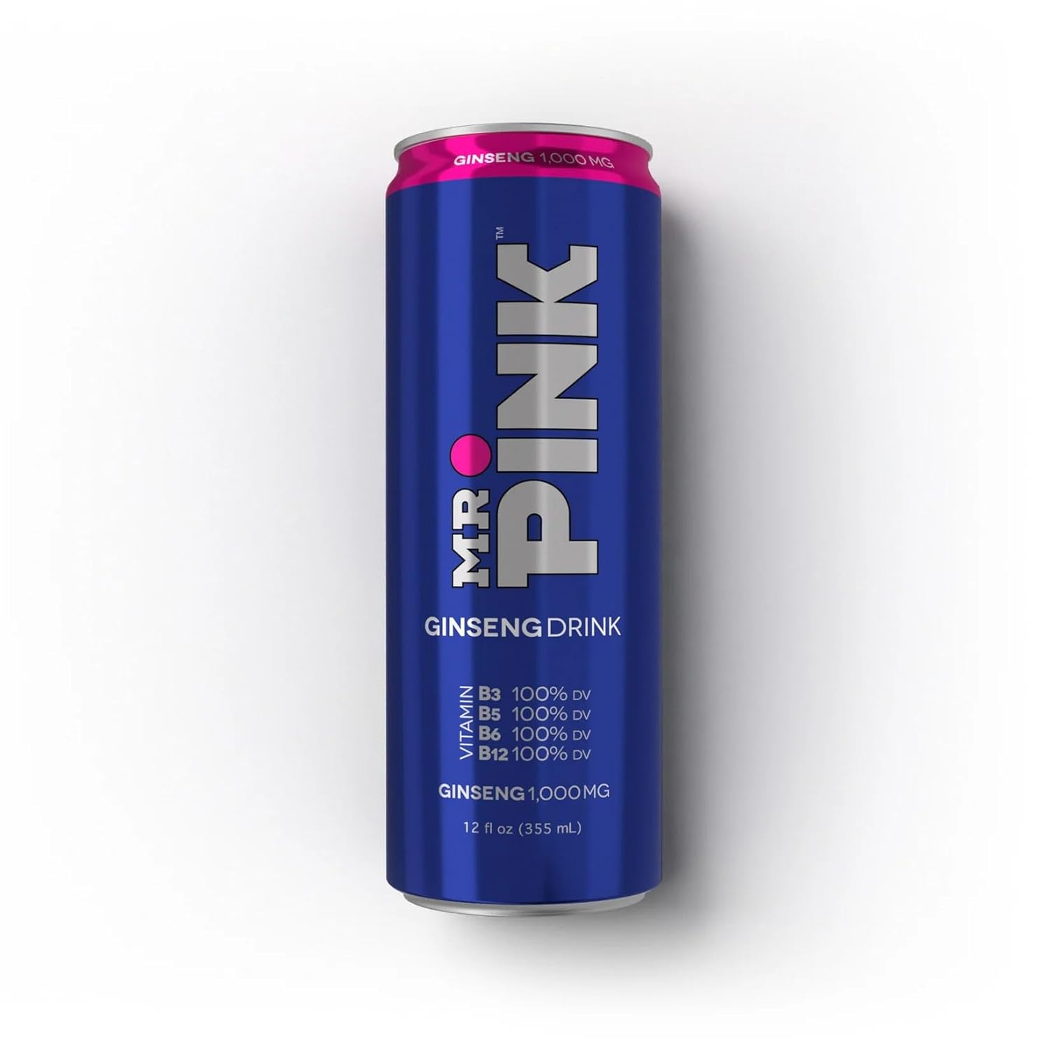 12-Pack Mr. Pink Original Ginseng Drink - Natural Energy Supplement with B-Vitamins for Focus and Vitality