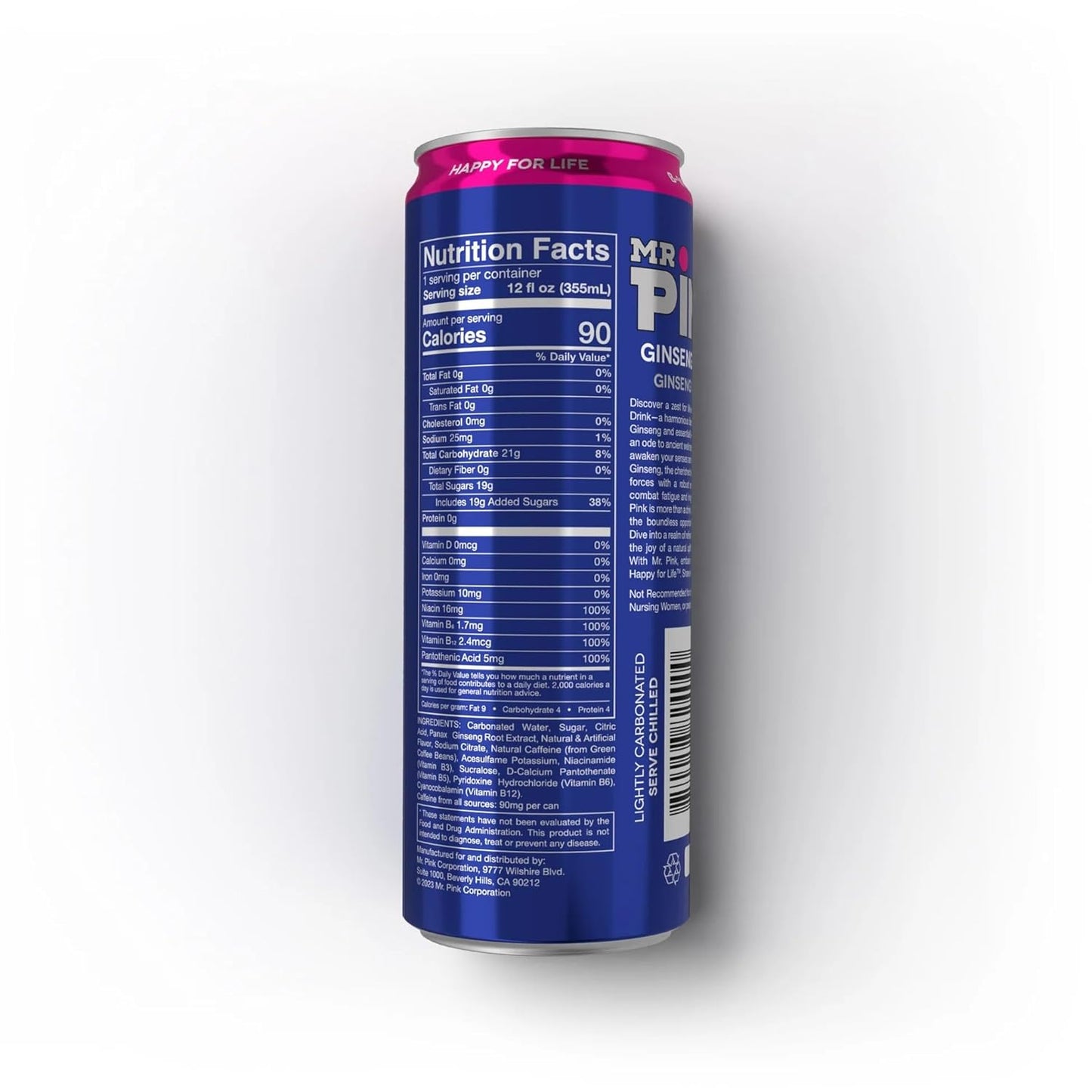 12-Pack Mr. Pink Original Ginseng Drink - Natural Energy Supplement with B-Vitamins for Focus and Vitality