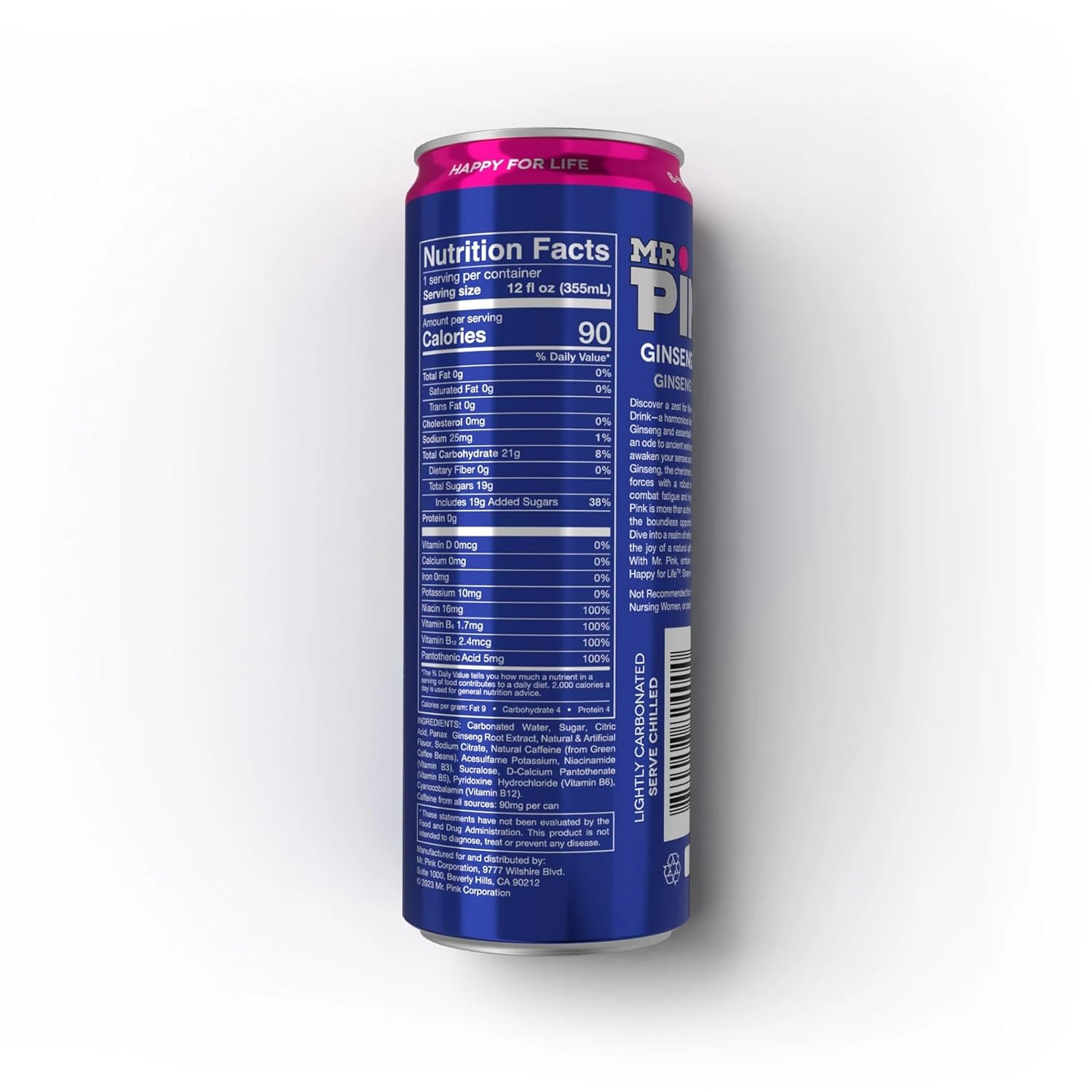 12-Pack Mr. Pink Original Ginseng Drink - Natural Energy Supplement with B-Vitamins for Focus and Vitality