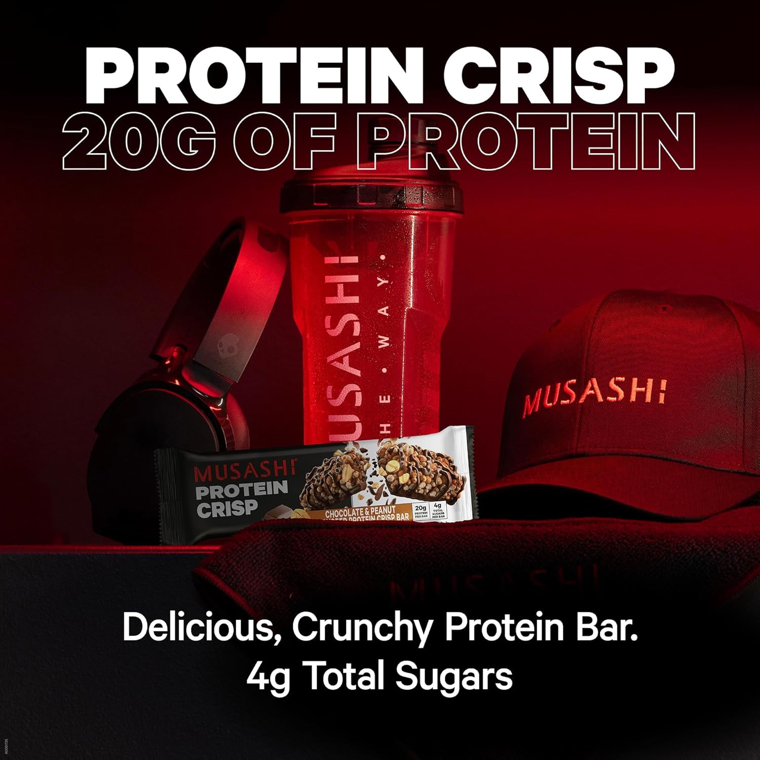 12 Pack of MUSASHI Vanilla & Caramel Protein Crisp Bars - 20g Protein, 4g Sugars, Post Workout Snack