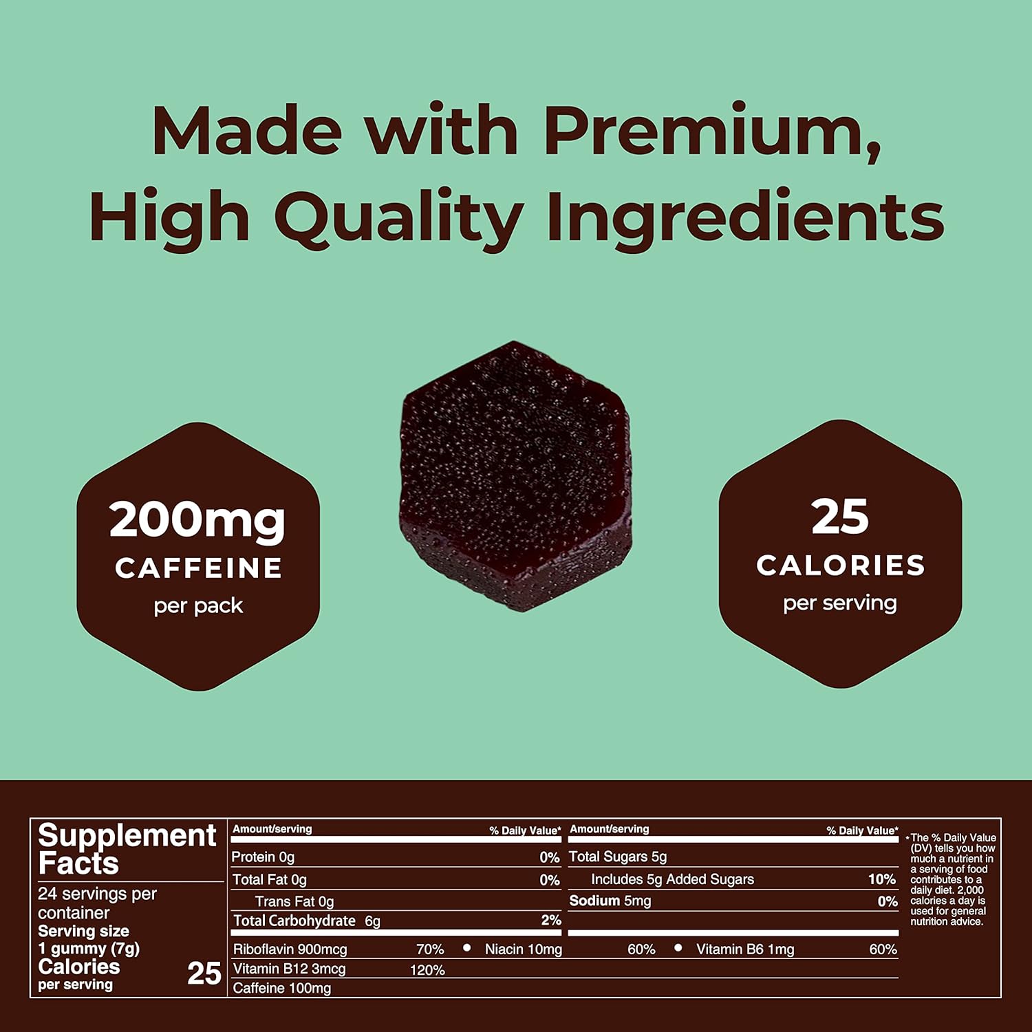 12-Pack of SGC Seattle Gummy Company Mint Chocolate Mocca Energy Gummies - Vegan, Nootropic, Plant-Based, Gluten Free - 200mg Caffeine