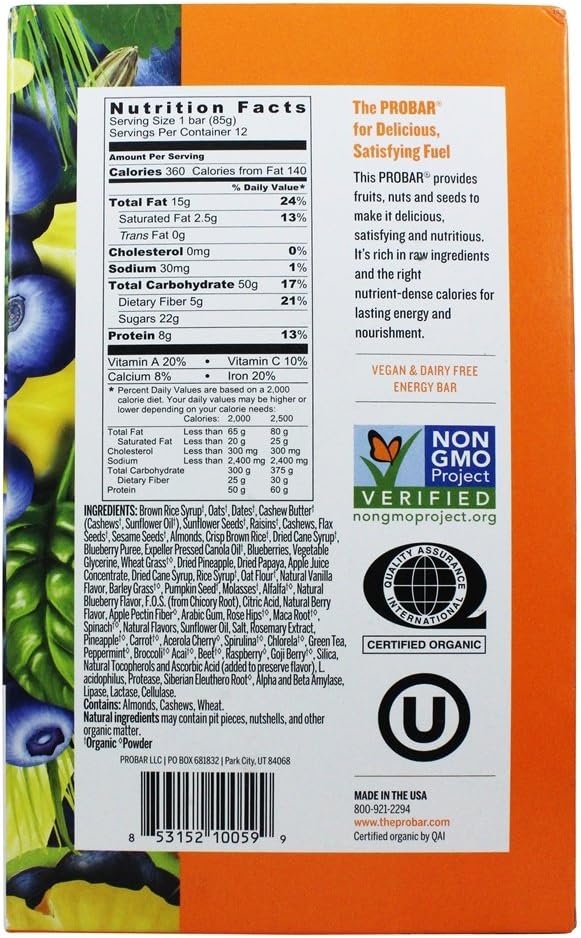 12-Pack ProBar Meal Bar Superberry & Greens One Size - Nutritious Meal Replacement Bars for On-the-Go Nutrition