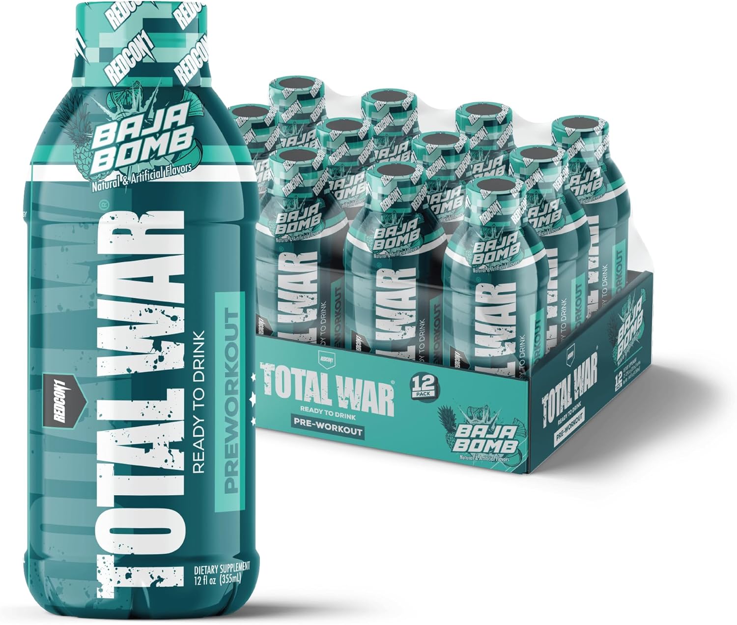 12-Pack REDCON1 Total War Ready to Drink Preworkout, Baja Bomb - 350mg Caffeine, Beta Alanine, Citrulline Malate - Fast Acting Pump Boost