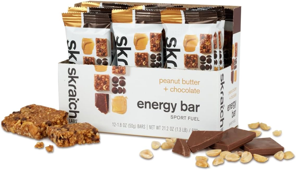 12 Pack SKRATCH LABS Plant Based Peanut Butter Chocolate Energy Bars - Low Sugar, 5g Protein - Non-GMO, Gluten Free, Soy Free, Vegan, Kosher Snack