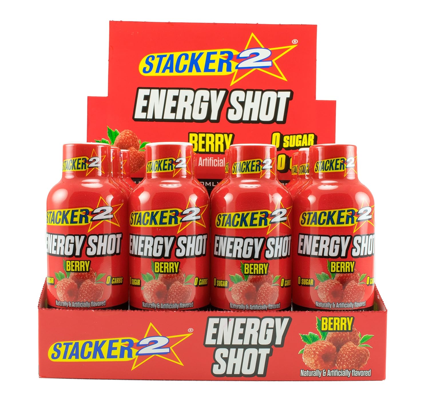 12-Pack Stacker 2 Berry Energy Shots - 2oz Bottles for Quick Boost
