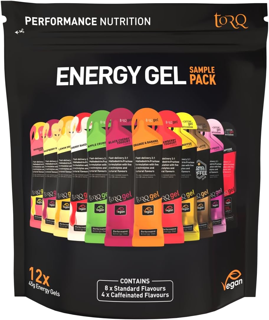 12-Pack Torq Energy Gel Sample: Natural & Vegan Running/Cycling/Sports Gels - Quick Release Energy with 30g Carbohydrates
