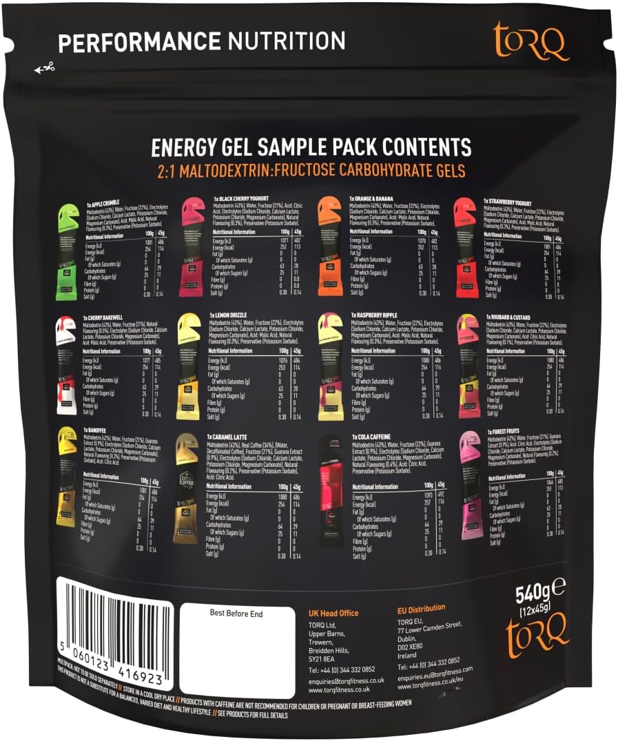 12-Pack Torq Energy Gel Sample: Natural & Vegan Running/Cycling/Sports Gels - Quick Release Energy with 30g Carbohydrates