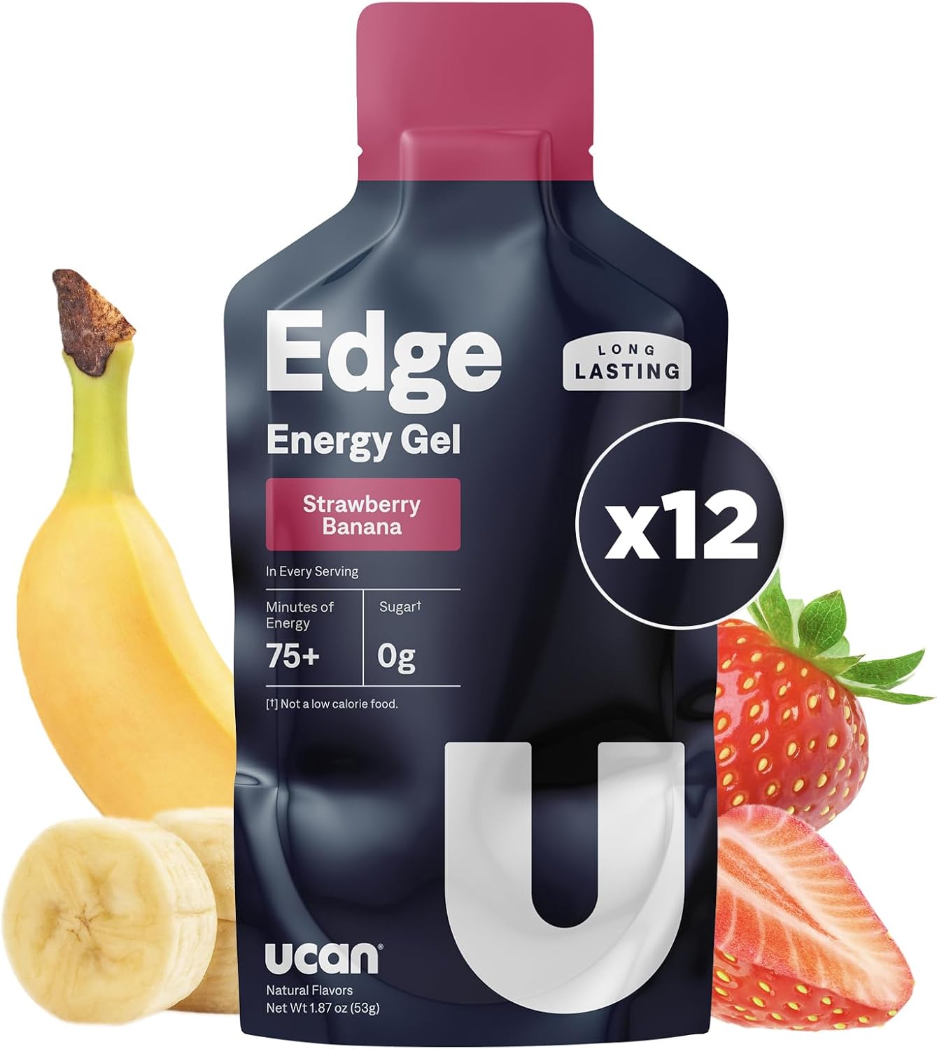 12-Pack UCAN Edge Strawberry Banana Energy Gel Shots for Running, Training, Workouts | Sugar-Free, Vegan, & Keto Friendly