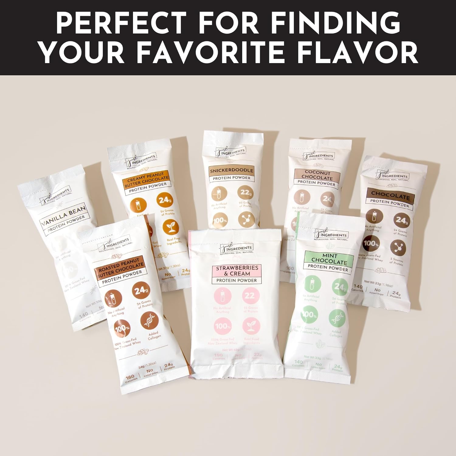 12 Servings JUST Ingredients Variety Pack Protein Powder | Grass-Fed Whey | Non-GMO, Gluten-Free, No Artificial Flavors