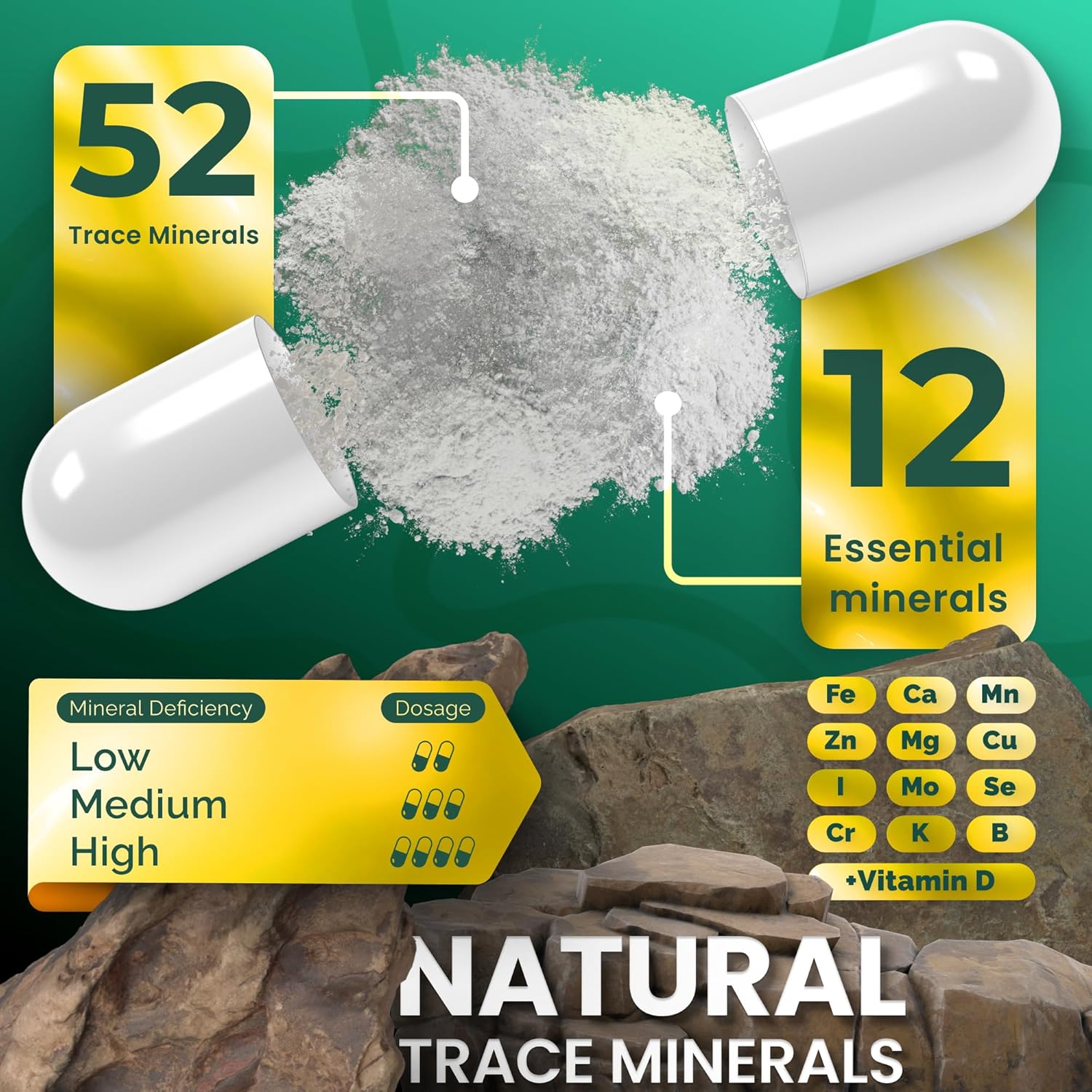 120 Capsules ADEO2 Premium Trace Minerals Complex with Essential Chelated Minerals - All Natural & Organic - Full Spectrum Ionic Blend for Men & Women