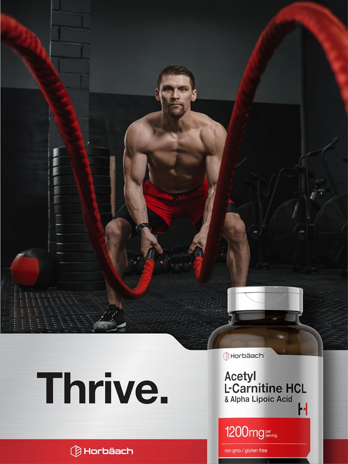 120 Capsules Horbäach Acetyl L Carnitine HCL & Alpha Lipoic Acid 1200mg Complex - Non-GMO & Gluten Free