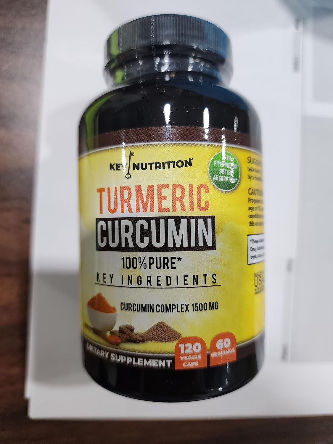 120 Capsules Key Nutrition Turmeric Curcumin Complex with Piperine - 100% Pure Formula