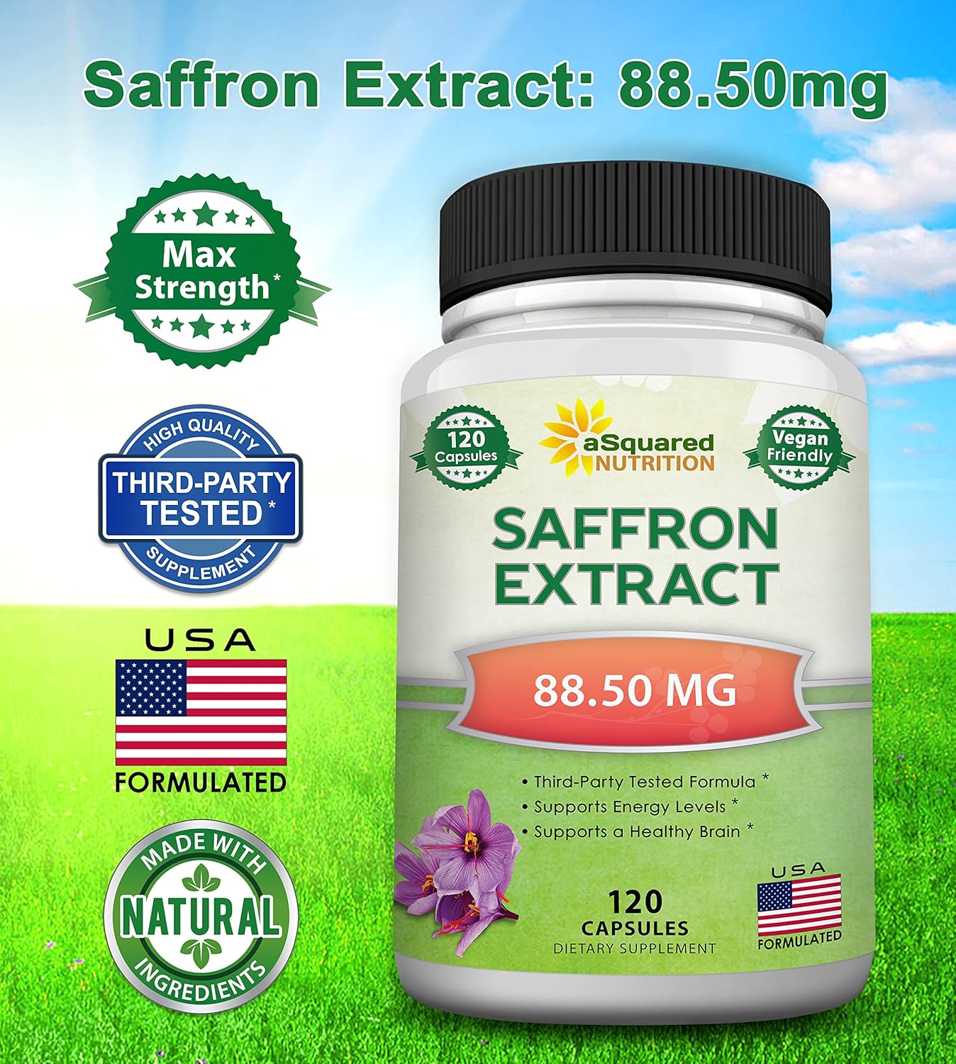 120 Capsules of aSquared Nutrition Saffron Extract Supplement Pills - Pure Alternative to Saffron Powder & Tea