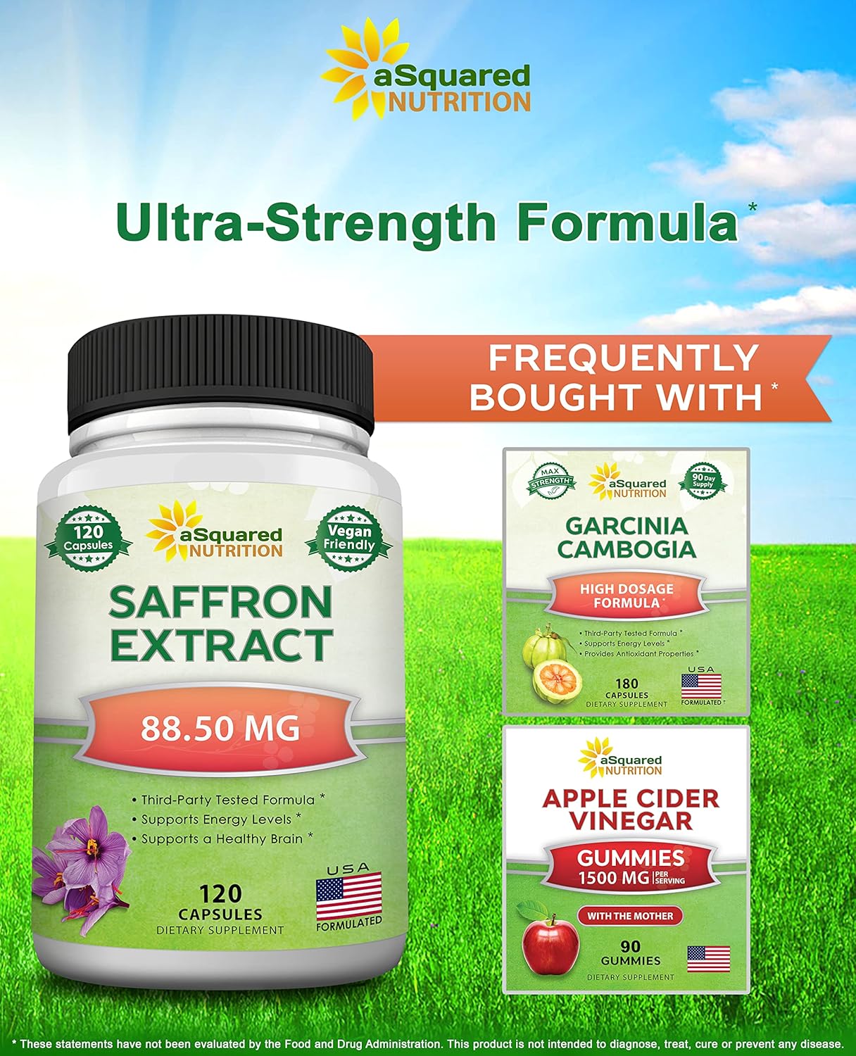 120 Capsules of aSquared Nutrition Saffron Extract Supplement Pills - Pure Alternative to Saffron Powder & Tea