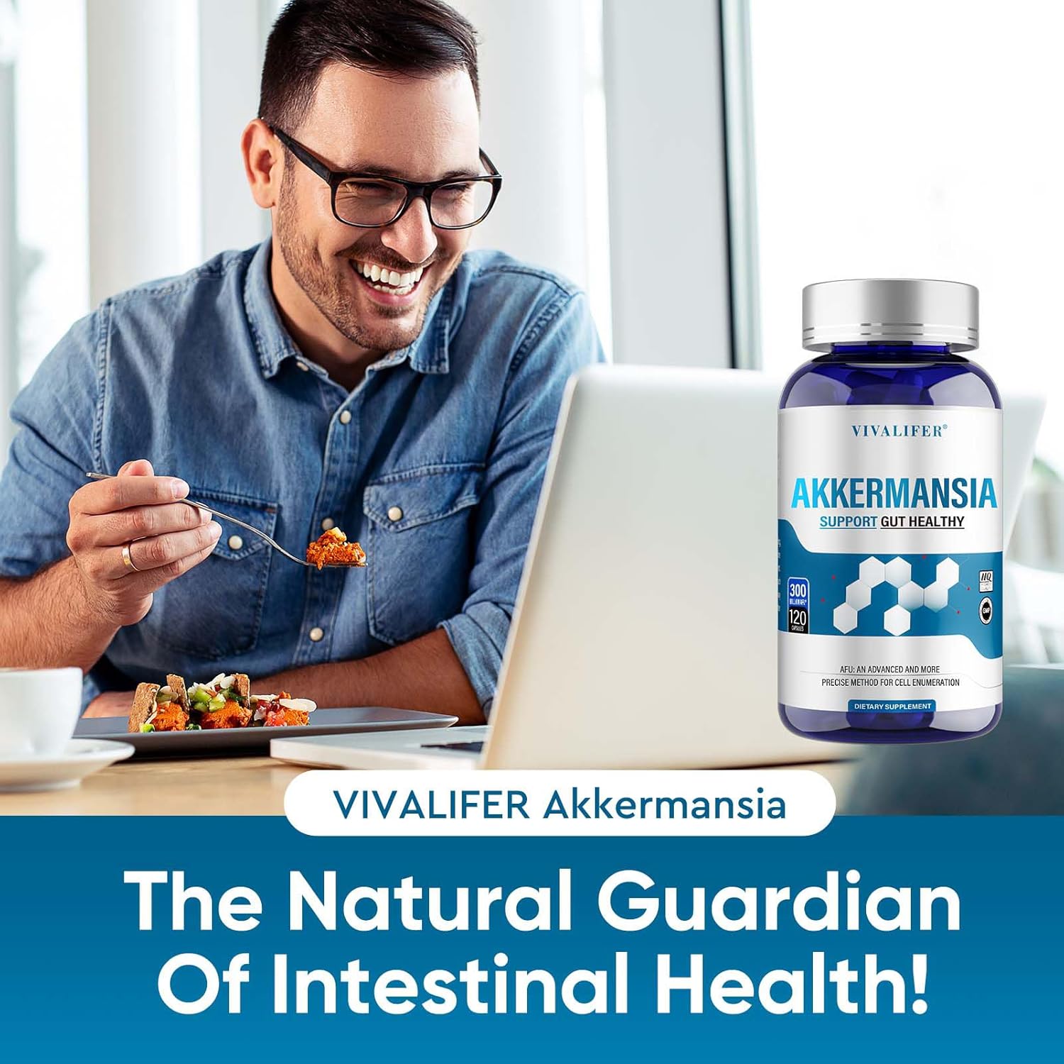 120 Capsules of DQQI 300 Billion AFU Akkermansia Probiotic Supplement - 2 Month Supply for Digestive & Immune Health - Boosts GLP-1 Production - Men & Women