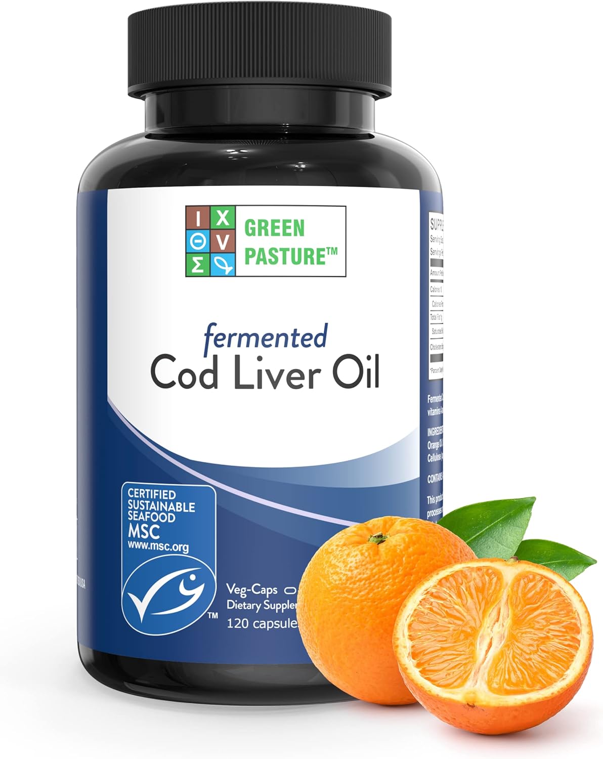 120 Capsules of Green Pasture Fermented Cod Liver Oil in Orange Flavor for Nutritional Support