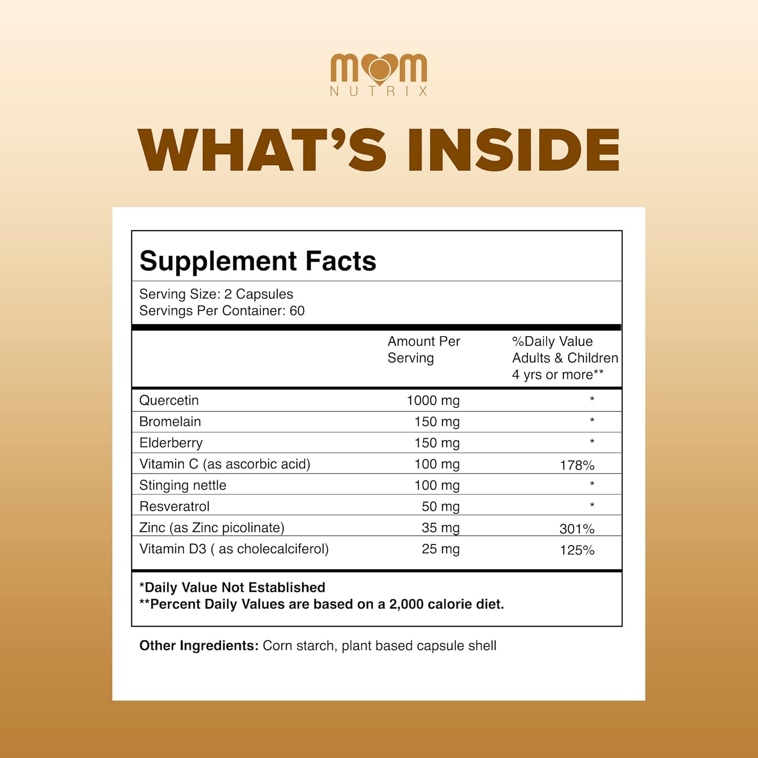 120 Capsules of MOM NUTRIX Advanced Quercetin with Bromelain, Elderberry, Nettle, Resveratrol, Zinc, Vitamin C & D
