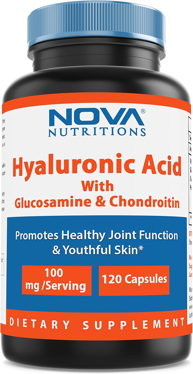 120 Capsules of Nova Nutritions Hyaluronic Acid 100mg - Supports Youthful Skin & Joint Health