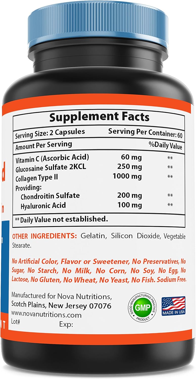 120 Capsules of Nova Nutritions Hyaluronic Acid 100mg - Supports Youthful Skin & Joint Health