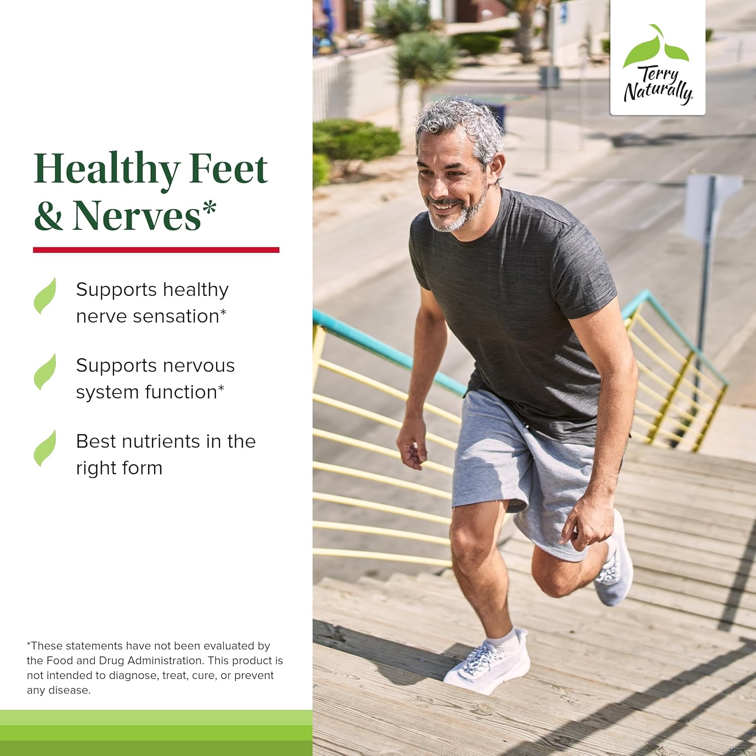120 Capsules of Terry Naturally Healthy Feet & Nerves - Supports Nerve Function in Feet, Legs, Hands - Vegan, Non-GMO - 60 Servings