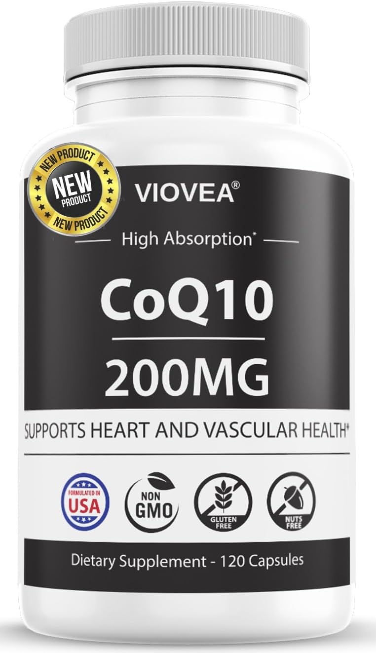 120 Capsules VIOVEA CoQ10 Supplement - 200mg, Made in USA, High Absorption Coenzyme Q10 for Heart Health and Energy - Antioxidant, 4-Month Supply