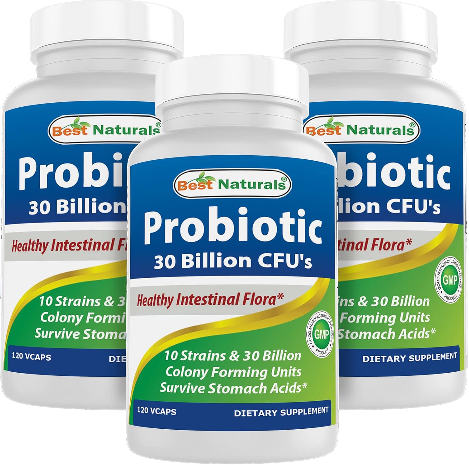 120 Count Best Naturals Probiotic 10 Strains 30 Billion Shelf Stable Veggie Caps - Pack of 3