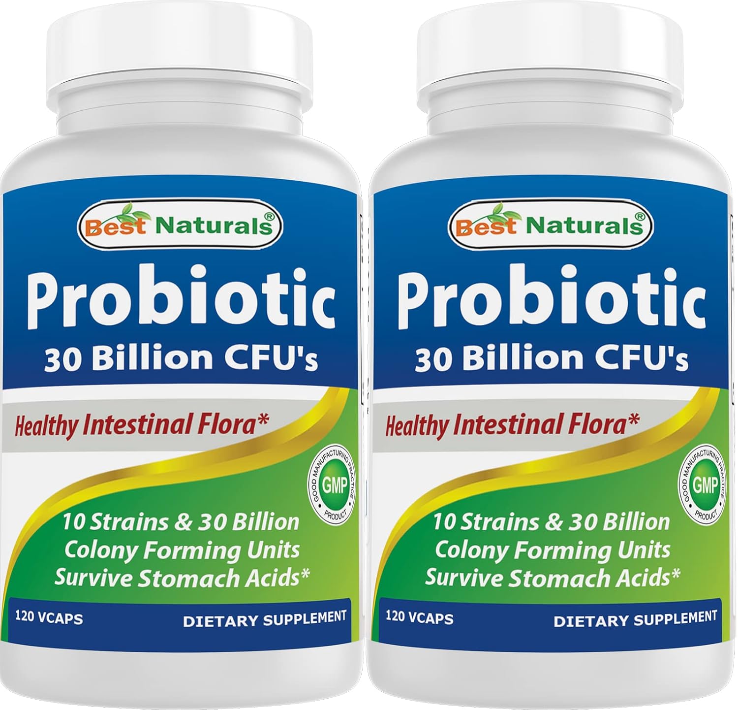 120 Count Best Naturals Probiotic with 10 Strains and 30 Billion CFU, Shelf Stable, 120 Veggie Caps x 2 Pack