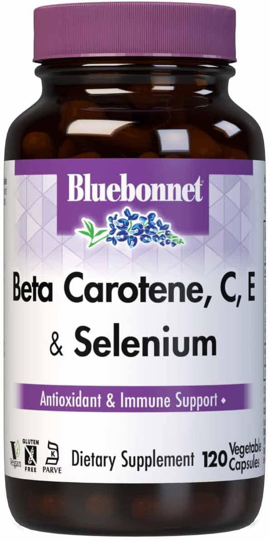 120 Count BlueBonnet Beta Carotene C, E, and Selenium Vegetarian Capsules in White Color