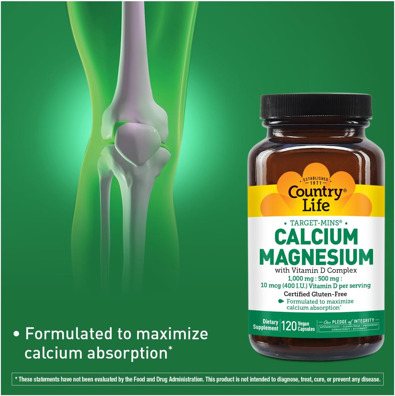 120 Count Country Life Cal-Mag Vegetarian Capsules for Bone Health and Wellness