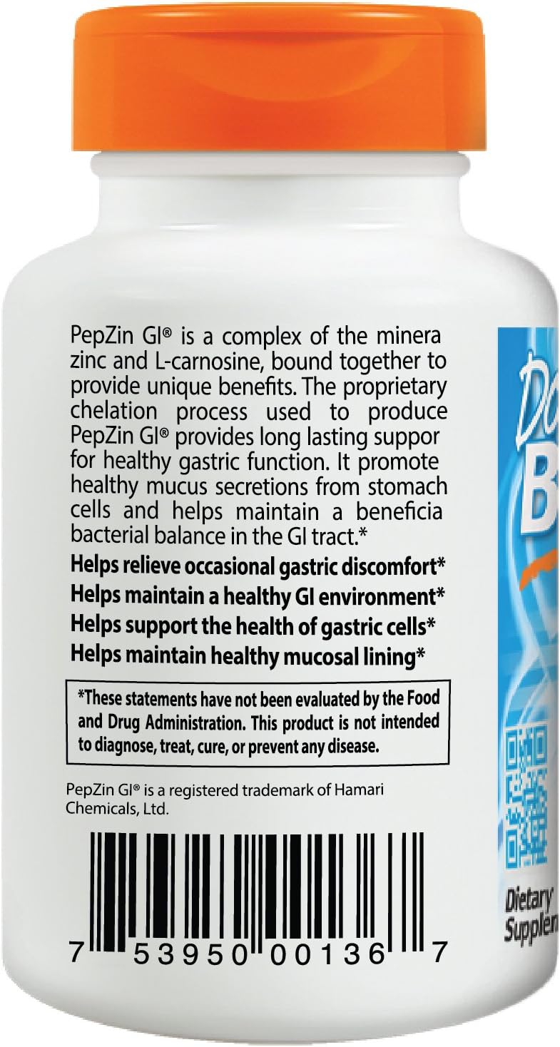 120 Count Doctor's Best Zinc Carnosine Complex Capsules with PepZin GI - Vegetarian Formula for Gut Health